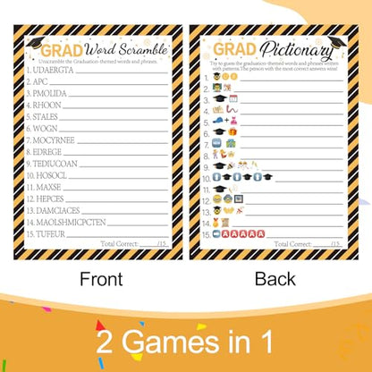COCHIE 30 Players Class of 2026 Graduation Party Games, Graduation Pattern Words Pictionary Game, Word Scramble Guess Game with Answer Key, Grad Parties Supplies Favor (Grad Pictionary) - style: Grad Pictionary