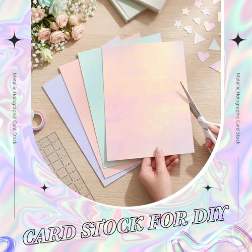 Kosiz 100 Sheets Metallic Holographic Card Stock Shiny Glitter Cardstock Iridescent Mirror Paper 8.5 x 11'' 250 GSM Thick Mixed Color Foil Paper for Scrapbook Letter Poster Craft(Pastel Series) - color: Pastel Series