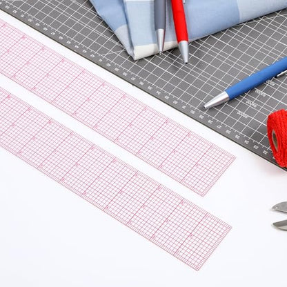 Clear Sewing Ruler, 2 Pcs 2 × 12 Inch Plastic Grid Transparent Ruler with Sandwich Scale Straight Measuring Tool for Pattern Grading Making Quilting DIY Crafts Clothes Design
