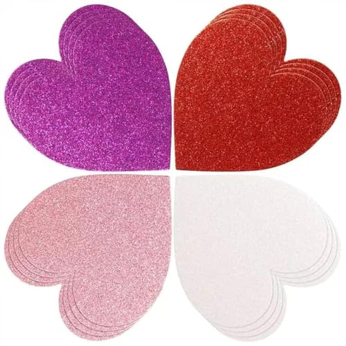 BWkoss 100Pcs Glitter Heart Cutouts Valentine's Day Heart Confetti Red Purple Pink White Hearts Paper Accent Cutouts for Classroom Bulletin Border Valentines Holiday Wedding Bridal Shower Decors