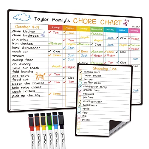 Magnetic Dry Erase Chore Chart - 14.5"x11" Chore Chart for Kids, Teens and Adults - 6.5"x8.5" List Board for Fridge - 6 Extra Fine Point Markers Included - Shipped Flat - style: Chore+List