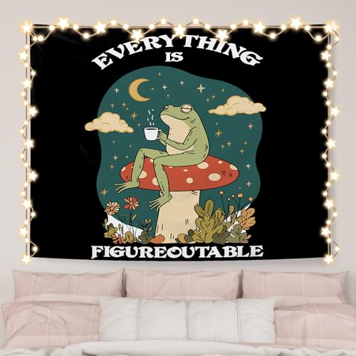 AQYIP Everything Is Figureoutable Tapestry, Motivational Inspirational Frog Tapestry Decorative, Positive Affirmation Quote Wall Tapestries Blanket Decor for Home Office, 50x60 Inch(Black) - color: 1 - Everything is figureoutable - black