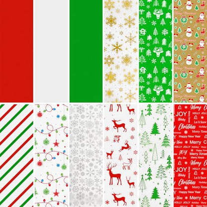 AORZIT 20x20 Inch Tissue Paper - Xmas Gift Wrapping Paper Bulk 50 Pack, 5 Assorted Designs for Gift Wrapping Boxes, DIY Crafts, Birthday & Holiday Decoration