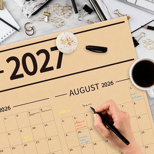 GuassLee Large Yearly Wall Calendar 2026-2027, Full Year Calendar One Page, Jun 2026- May -2027, Annual Wall Calendar 2027, 24"X 48" 12-Month Calendar Wall with Stickers - color: Jun Brown