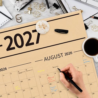 GuassLee Large Yearly Wall Calendar 2026-2027, Full Year Calendar One Page, Jun 2026- May -2027, Annual Wall Calendar 2027, 24"X 48" 12-Month Calendar Wall with Stickers - color: Jun Brown