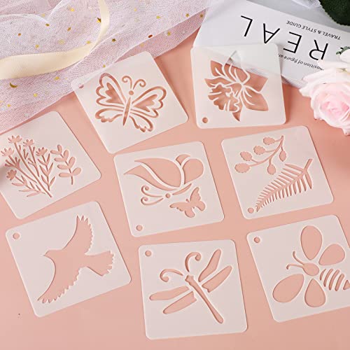 Augshy 56 Pack Flower Stencils for Wood, Butterfly & Bird Stencils for Wall & Floor Decor DIY Rock Dot Painting Art Projects (3inch) - style: Flowering Plants