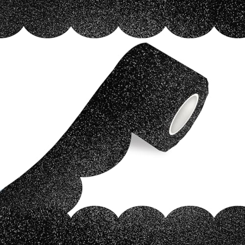 70Ft Shine Scalloped Bulletin Board Border- Black Bulletin Board Border, Shiny Black Trim Decorative Roll for Classroom, School, Office, Home - color: Shiny Black, size: 70 FT