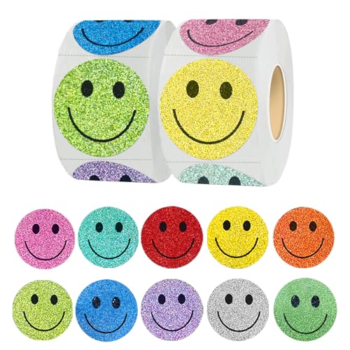 1.5 Inch Shiny Happy Face Stickers Circle Dots Labels Reward Stickers Teachers Sticker (1000PCS,Multicolored) - color: Multicolored 2, size: 1.5 inch
