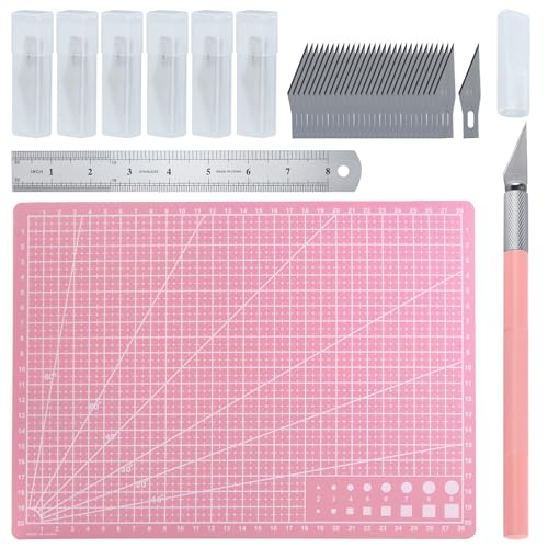 Exacto Knife for Crafting Precision Carving Hobby Knife Kit with A4 Cutting Craft Mat 20 CM Steel Ruler 30 PCS #11 Hobby Blades for DIY, Art, Cutting, Carving, Scrapbooking