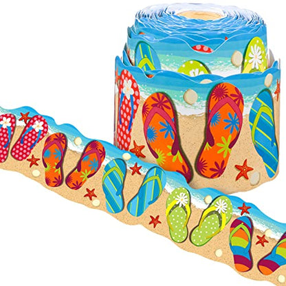 Panelee Summer Flip Flops Border 68.9 Feet Bulletin Board Border Butterflies Flowers Bee Space Inspirational Cute Decor for Classroom Bulletin Boards Chalkboard Wall Decor - style: Flip Flops