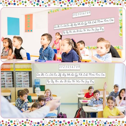 Set of 9 Confetti Cursive Writing Bulletin Board Colorful Cursive Alphabet Wall Strip for Teacher Supplies, Classroom Teaching Tool, Homeschooling, Kids Education - style: Confetti