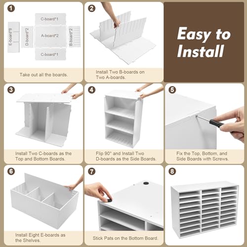 Literature Organizer, 27 Slots Wooden Mailbox for Classroom, Countertop Literature Sorter with Adjustable Shelves, Office Mailbox Cubbies, White Student Mailboxes for Home Office School