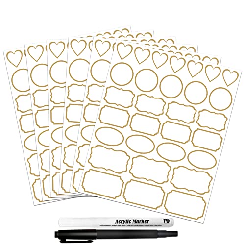 Clear Labels for Jars 180pcs Waterproof Removable Transparent Write-on Label Stickers with Gold Border,Great for Food Container Spice Bottle Condiment Flour Sugar Canisters Storage Bins,Free 2 Markers - color: Clear Labels With Gold Border(180 Pcs)