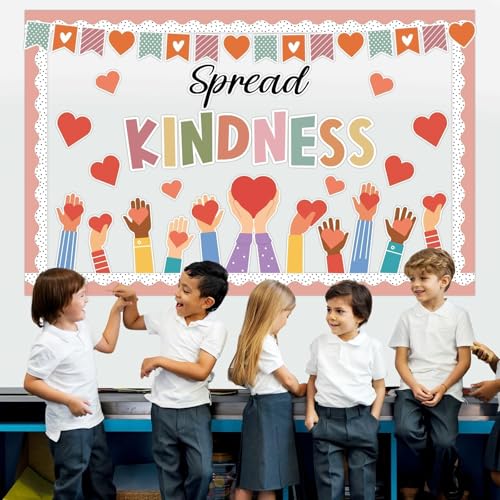 Kindness Bulletin Board Decorations Spread Kindness Bulletin Board Set Inspirational Motivational Heart Paper Cutouts for Back to School Classroom Wall Decor - style: Spread Kindness