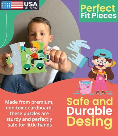 Floor Puzzles for Kids Ages 3-5 4-6 Educational 48 Piece City Jobs Theme with 2 Giant Coloring Posters Preschool Learning Toy Boosts Focus Creativity Screen Free Play Family Time Fun - style: JOBS IN THE CITY
