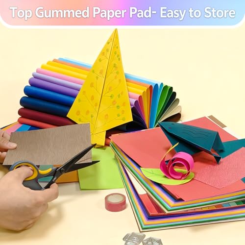 180 Sheets Thick Construction Paper Assorted Colors 8.5x11 120GSM 32LB Craft Paper Top Gummed Pad