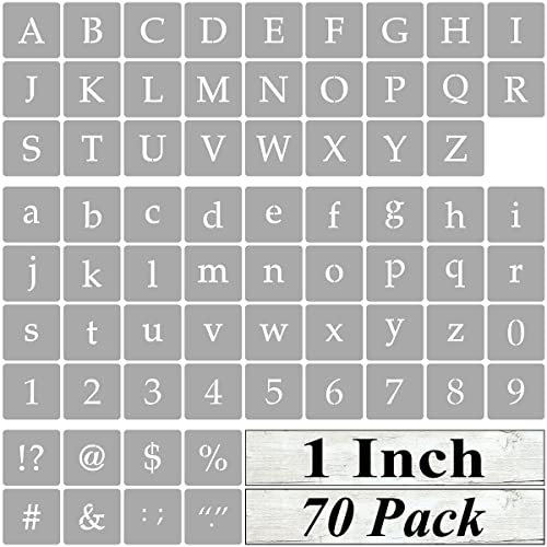 1 Inch Alphabet Letter Stencils for Painting - 70 Pack Letter and Number Stencil Templates with Signs for Painting on Wood, Reusable Alphabet and Numbers Stencils for Chalkboard Wood Signs & Wall Art - size: 1 Inch