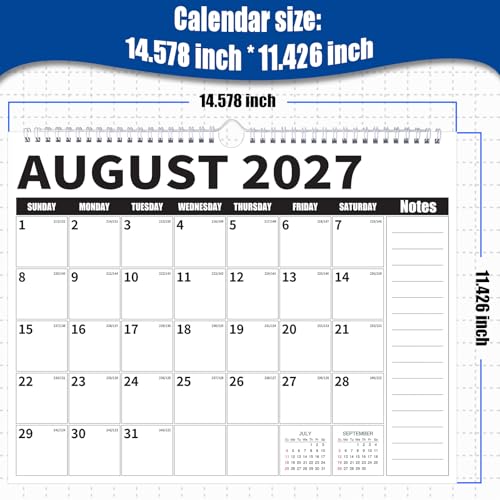 Wall Calendar 2026-2027 (July 2026 - December 2027) - 18 Month Large Hanging Calendar 14.57 x 11.42 Inches, Monthly Planner with Ruled Blocks, Thick Paper, Holidays, To-Do List & Notes for Home, Office, Classroom - color: Black