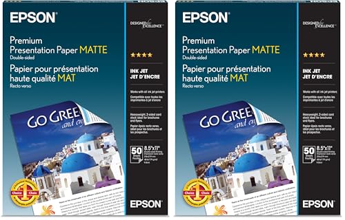 Epson Premium Presentation Paper MATTE (8.5x11 Inches, Double-sided, 50 Sheets) (S041568),Bright White (Pack of 2) - size: 50 Count (Pack of 2)