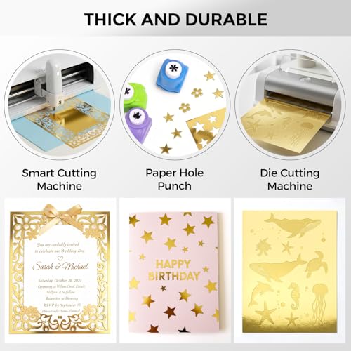 BOOKNOW 27 Sheets Metallic Gold Cardstock Paper, A4 Gold Glitter Paper for Card Making, Back to School Supplies, 90lb/250GSM