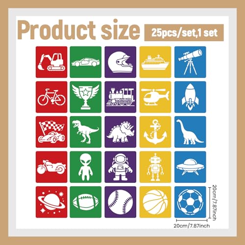 CUTHOLLOW 25PCS Racing and Space Elements Painting Shape Stencils Sets - 8 Inch Reusable&Washable Drawing Template, Different Primary Themed Sidewalk Chalk Art Stencils Kit for Craft Room Wall Paper - style: Racing and Space Elements