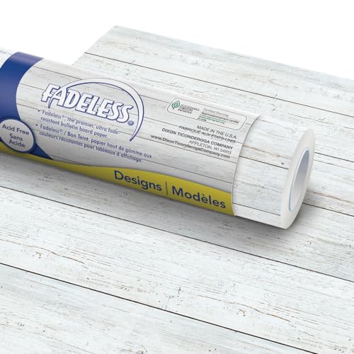 Fadeless Bulletin Board Paper, Fade-Resistant Paper for Classroom Decor, 48” x 12’, White Shiplap, 1 Roll - color: White Shiplap, size: 12 ft