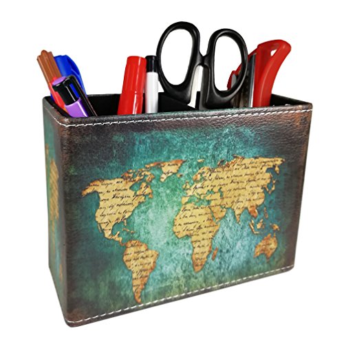 DreamsEden Vintage Pen Pencil Holder Cup Retro Pattern Desk Organizer for Home Office Bedroom (Blue World Map Square) - color: Blue World Map Rectangle