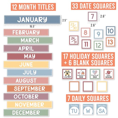 Hadley Designs Classroom Calendar Set Bulletin Board Decorations - Boho School Calendar for Classroom Decor, Kindergarten Preschool Elementary Teacher Must Haves, Homeschool & Daycare Essentials - style: Boho Pastel