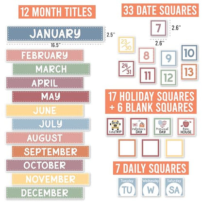 Hadley Designs Classroom Calendar Set Bulletin Board Decorations - Boho School Calendar for Classroom Decor, Kindergarten Preschool Elementary Teacher Must Haves, Homeschool & Daycare Essentials - style: Boho Pastel