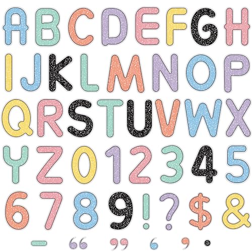 Faccito 176 Pcs Composition Pastel Bulletin Board Letters 4.3 Inch Large Colorful Classroom Chalkboard Letters Combo Alphabet Numbers Symbol Cutouts for School Classroom Decor - style: Colored Marble