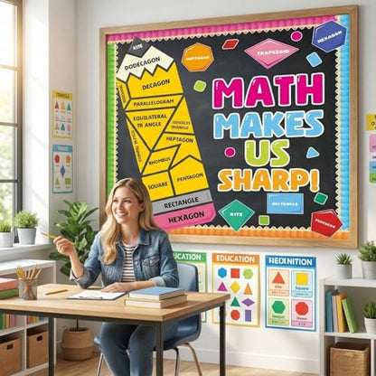 Math Bulletin Board Decorations Set Back to School Bulletin Board Classroom Decorations Educational Math Makes Us Sharp Pencil Paper Cutouts for School Classroom Office Home Chalkboard Wall Door Deco - style: Math