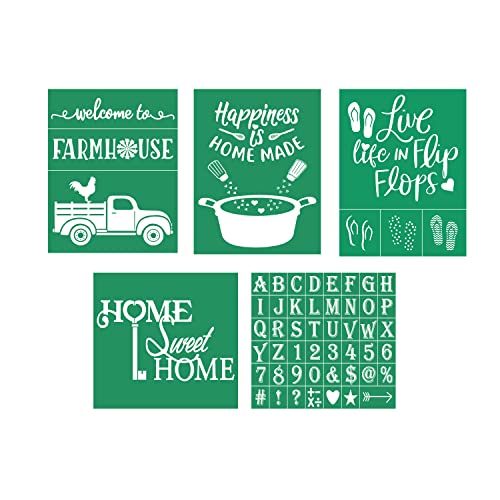 DGAGA 5 Pcs Farm Silk Screen Stencils,Self Adhesive Stencils Reusable Mesh Stencils for Chalk Paste,Screen Printing Stencils for Painting on Wood,Furniture Clothes Canvas Home Decor - color: 5PCS silk screen stencils