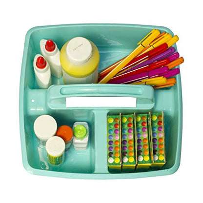 Storex 3-Compartment Small Caddy – Multipurpose Classroom Organizer with Handle, Aquamarine, 6-Pack (00952A06C)