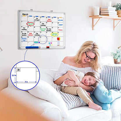 Dry Erase Calendar Whiteboard for Wall, 24" x 18" Magnetic Monthly White Board Calendar Dry Erase, Wall Hanging Aluminum Frame with Tray for Home, School, Office - size: 24" x 18" Silver Frame