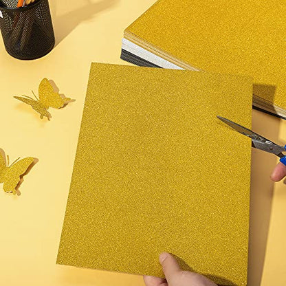 20 Sheets Glitter Thick Paper Cardstock Blank, 8.5 x 11 inches, Gold | For DIY Birthday, For Wedding Party Supplies, Invitation Cards Making - color: Gold
