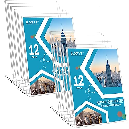 12 Pack Acrylic Sign Holder 8.5 x 11 Slant Back Acrylic Stands for Display Plexiglass Clear Acrylic Display Stands for Ad Frame, Picture Photo Frames, Promotions, Restaurants, Office, Store - size: Vertical 12 pack 8.5 x 11 inches