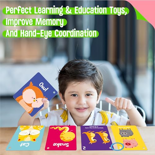 Animal Flashcards, 50 Double-Sided Cards, Wild/Farm/Marine Animal Cards Educational Learning Tools for Preschool and Toddlers Learning (2 Reclosable Rings Attached) - style: Animal Flashcards