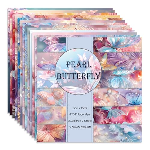 6x6" 160gsm cardstock Single Sided Scrapbooking 24 Papers Pad vintage decoupage scrapbook kit patterned paper junk journal supplies journaling supply scrap paper crafting.Pearl Butterfly - color: 24sheets-Pearl Butterfly