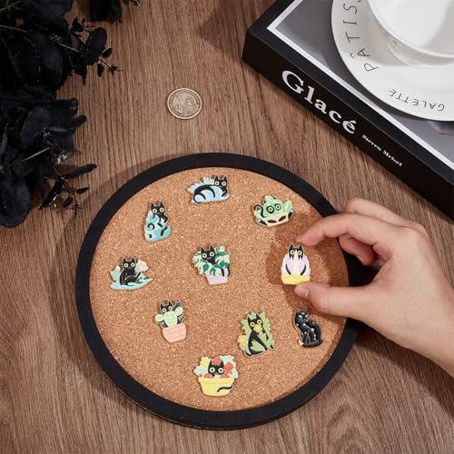 BENECREAT Flat Round Pin Board Cork Board, 7.87inch Bulletin Board Wall Mounted Display Board with Black Frame for Brooch Pin Storage Display, Office Home School Decor