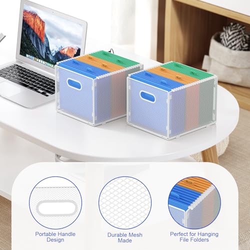 samstar 2 Pack Hanging File Organizer, Mesh File Folder Box Filing Box Cabinet Organizer Storage Boxes, Letter Size,White - size: 2 Pack White