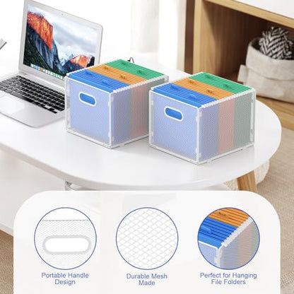 samstar 2 Pack Hanging File Organizer, Mesh File Folder Box Filing Box Cabinet Organizer Storage Boxes, Letter Size,White - size: 2 Pack White