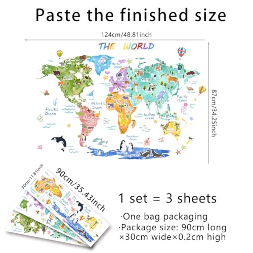 Fufuquare Large THE WORLD Animal Distribution Wall Stickers Waterproof Map Wall Decals for Children's Room Kindergarten and Classroom