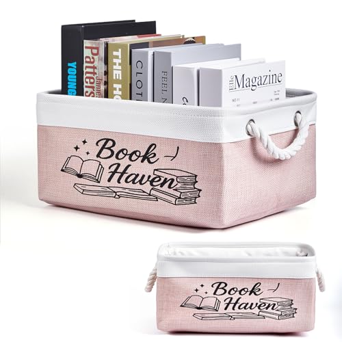 serinar Book Storage Basket for Book Lovers, Reading List Organizer Bin, Bookworm Gift, Book Accessories for Students, Teachers, and Book Club Members - color: Pink