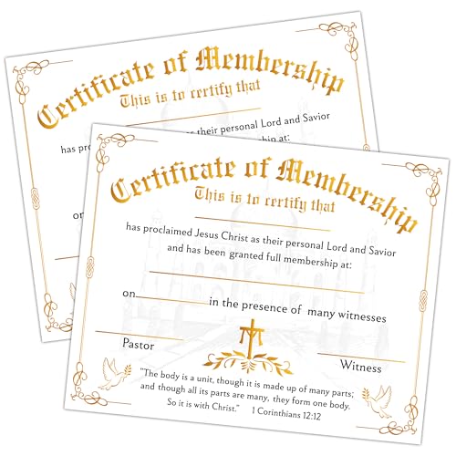 Church Membership Certificates for New Members, 25 Pcs Gold Foil Recognition Certificate, Certificates of Membership Gifts for New Church Members, Christian Religious Favors & Supplies -17 - style: Gold Foil-02