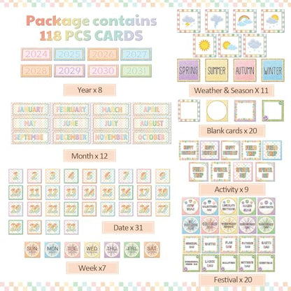 119 Pcs Classroom Calendar Pocket Chart Black Monthly Bulletin Board Set Seasons Festival Weather Farmhouse Calendar Set for Classroom Decoration Back to School Supplies(Pastel Checkerboard) - style: Pastel Checkerboard