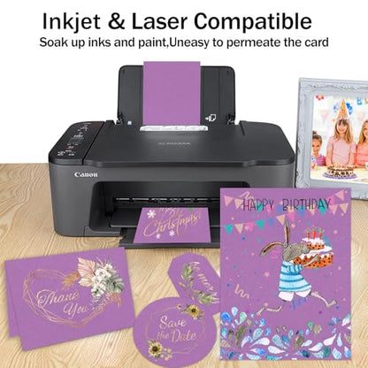 Purple Cardstock 8.5 x 11 80lb Halloween Card Stock For Printer, Goefun 24 Sheets Purple Construction Paper for Wedding Invitations, DIY Cards, Menus, Crafts - color: purple