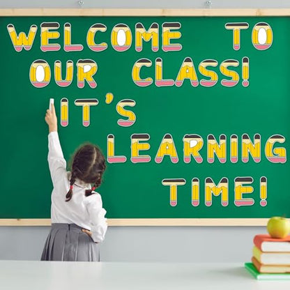 260 PCS Pencil Bulletin Board Letters for Classroom Letters Combo Pack Set Back to School Classroom Decorations Alphabet Numbers Symbol Letter Cutout Card Bulletin Board for Chalkboard Decor - style: Pencil
