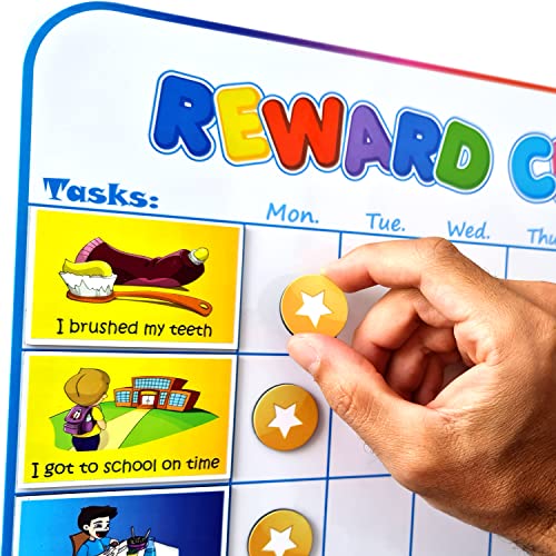 Large Magnetic Reward Chart for Kids - 127 Pre-Written Stickers (Including Potty Training) + 30 Customizable Chores - Behavior, Responsibility & Incentive Routine Star Chart for Fridge (1 Kid Version) - style: 1 Kid