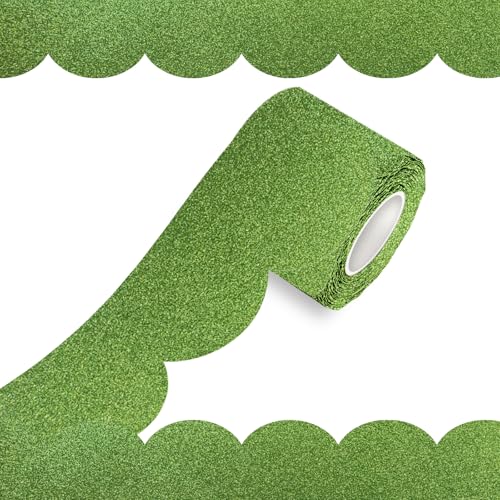 70Ft Shine Scalloped Bulletin Board Border- Green Bulletin Board Border, Shiny Green Trim Decorative Roll for Classroom, School, Office, Home - color: Shiny Green, size: 70 FT