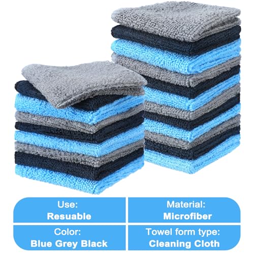 Tanlade Cleaning Cloth Dry Erase Cloth Cleaning Rags Reasonable Kitchen Towels Microfiber Towels Cars Wash(6 x 6 Inch,Blue/Gray/Black,30 Pcs) - color: Blue/Gray/Black, size: 6 x 6 Inch